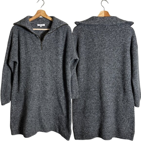 Madewell Ribbed Half-Zip Wool Sweater Dress Women's Medium Gray Knit Minimalist - Picture 3 of 16
